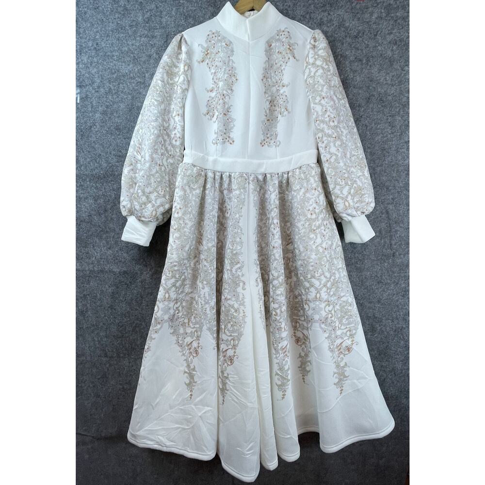 Ursime Fit & Flare Dress Womens Large‎ White Floral Scuba Baroque Luxe Glamorous